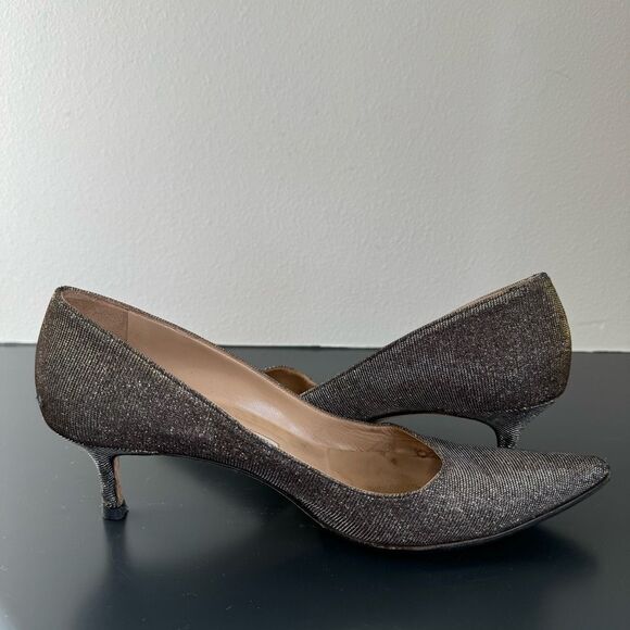 Manolo Blahnik Lurex Glitter Gold Metallic Pointed Kitten Heel Size 40 9.5 Party - Picture 9 of 15